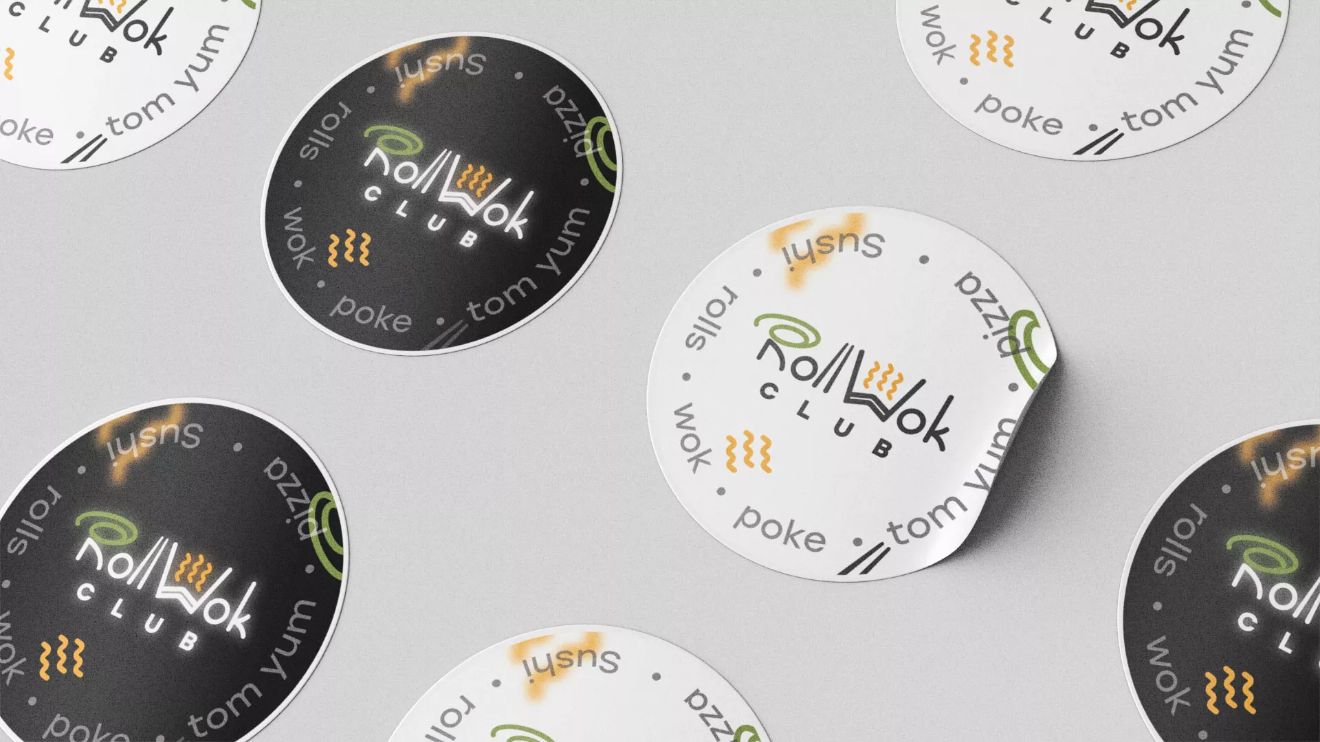 Разработка наклеек для суши-бара «Roll Wok Club» в Топках